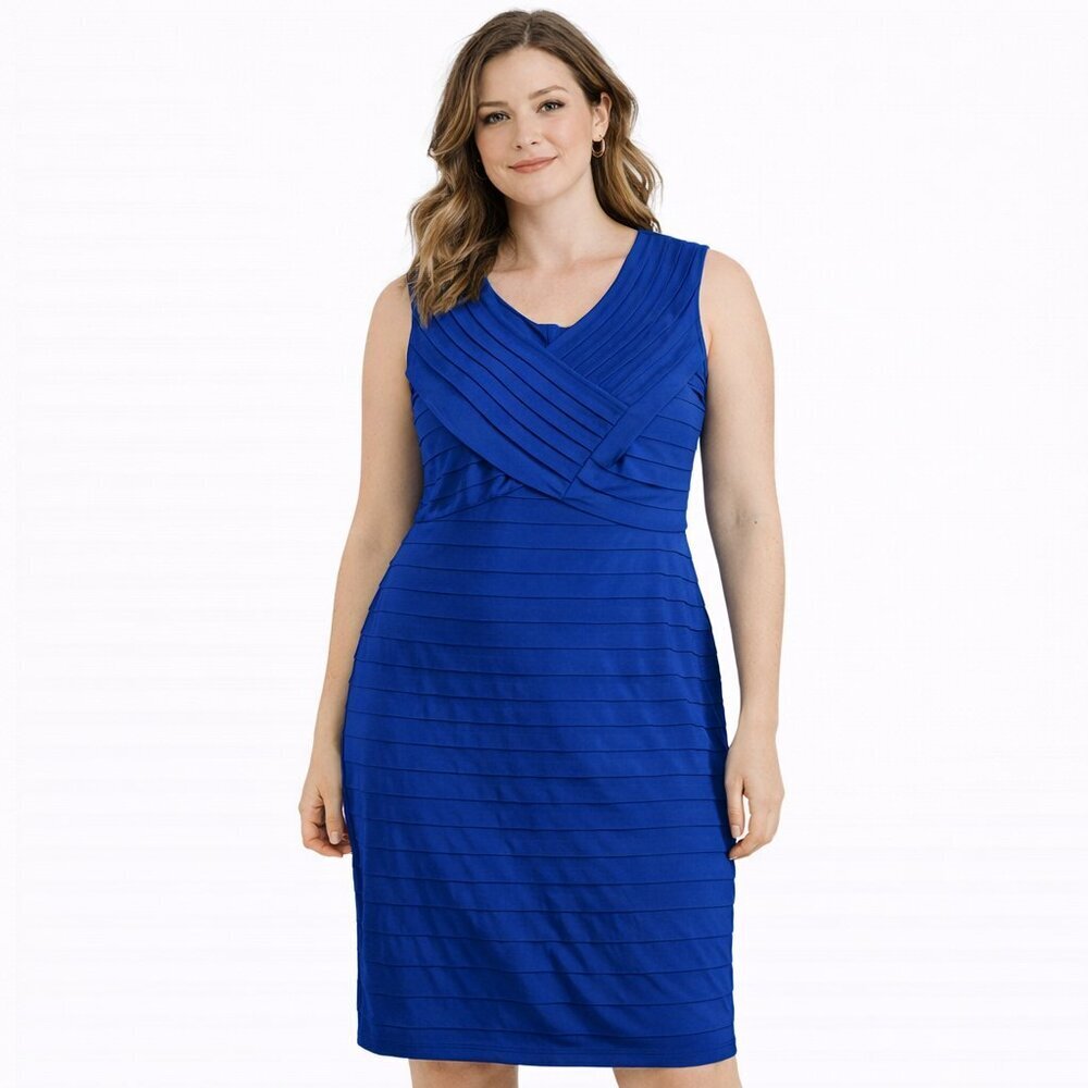 ADRIANNA PAPELL WOMAN Shutter Pleat Jersey Dress Electric Blue Size 16W